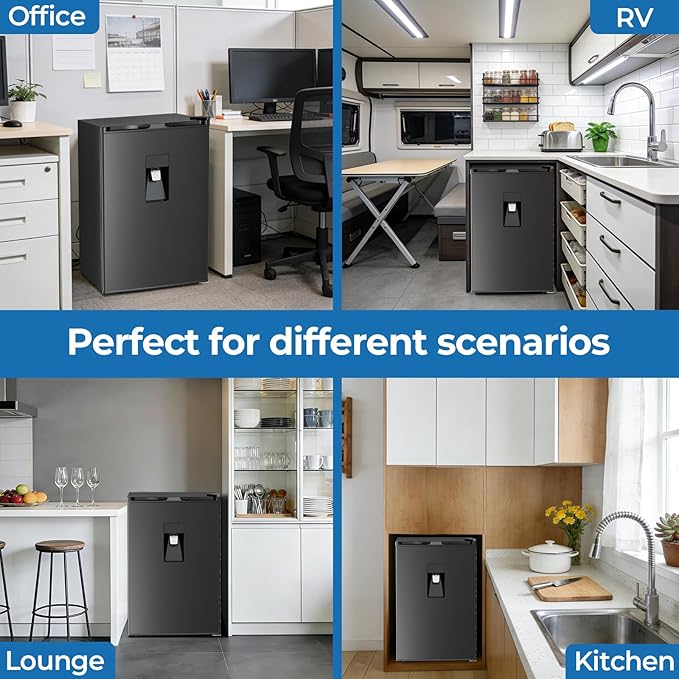 Compact Refrigerator 4.4 cu.ft mini fridge with Water Dispenser, Single Door Refrigerator with Adjustable Temperature Settings, Low noise, for Bedroom, Office, Dorm Black