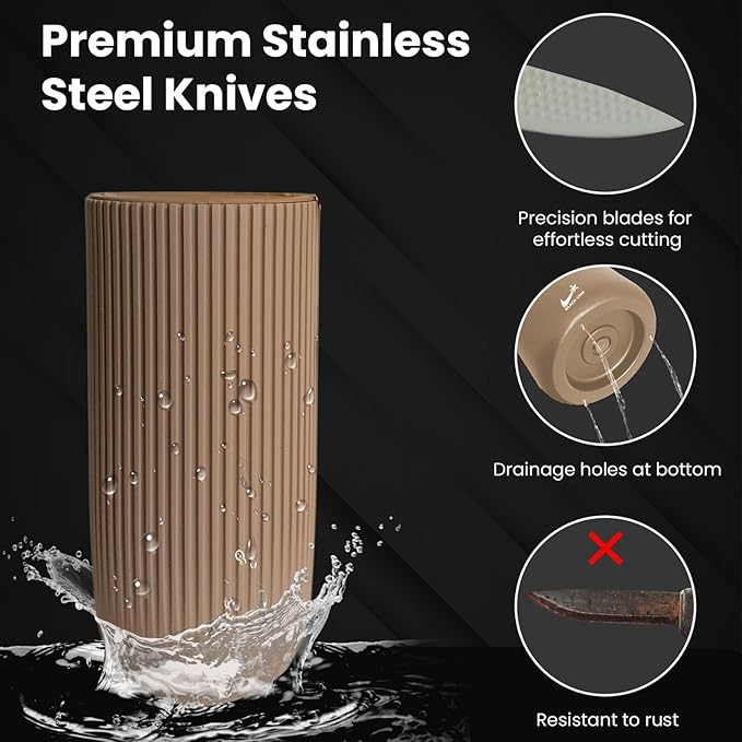 Knife Set, Black Star Brown Kitchen Knife Set, Knives Set for Kitchen, Universal Knife Block, New Home Essentials, Utility Knife Block Set, Dishwasher Safe, Apartment Essentials