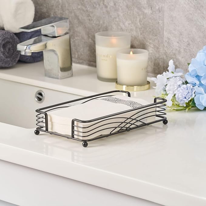 Black Guest Towel Holder Tray for Bathroom – Disposable Paper Hand Towel Holder, Rectangle Napkin Organizer for Powder Room, Modern Guest Napkin Holder for Bathroom Countertop Use