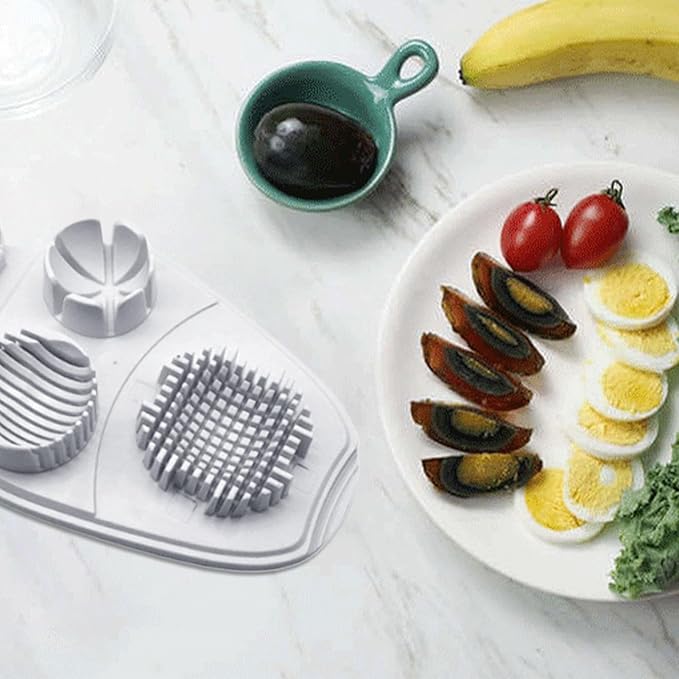 3 in-1 Egg Slicer for Hard Boiled Eggs, Multifunction Kitchen Chopper Tool, 3 Way Hand Egg Cutter Strawberry Slicer for Fruits and Vegetables