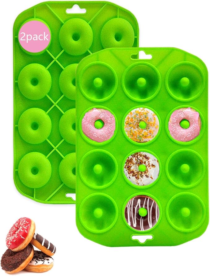 Sinoskye Mini Donut Pan for Baking, 2 Pack Donut Mold Silicone Doughnut Pan for Making Donut, Bagels, Cake, BPA Free, Green
