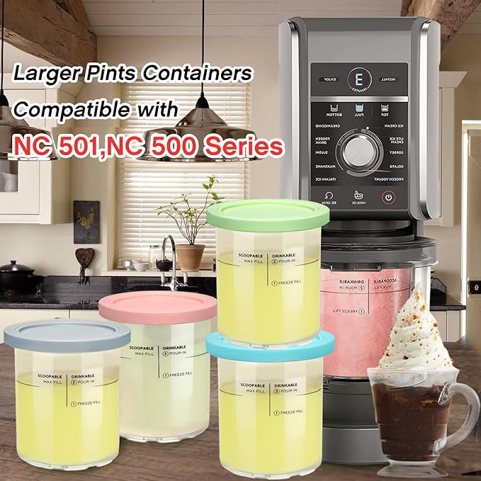 Replacement for Creami Deluxe Pints and Lids 4 Pack,Compatible with Ninja Creami 11-in-1 NC501 NC500 Series Deluxe Ice Cream Maker,24oz Deluxe XL Cups(Blue,Pink,Grey,Green)