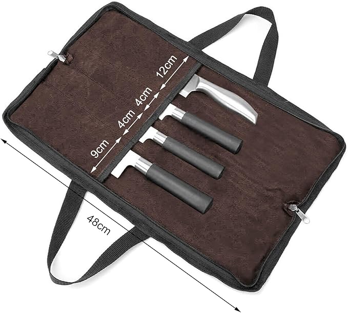 QEES Knife Roll,Heavy Duty Knife Bag,Waxed Canvas knife Case with 4 Slots For Knives & Kitchen Tools,Chef Knife Bag With Handle.Portable Knife Roll Bag For Chefs Culinary Traveling.Knives Pouch