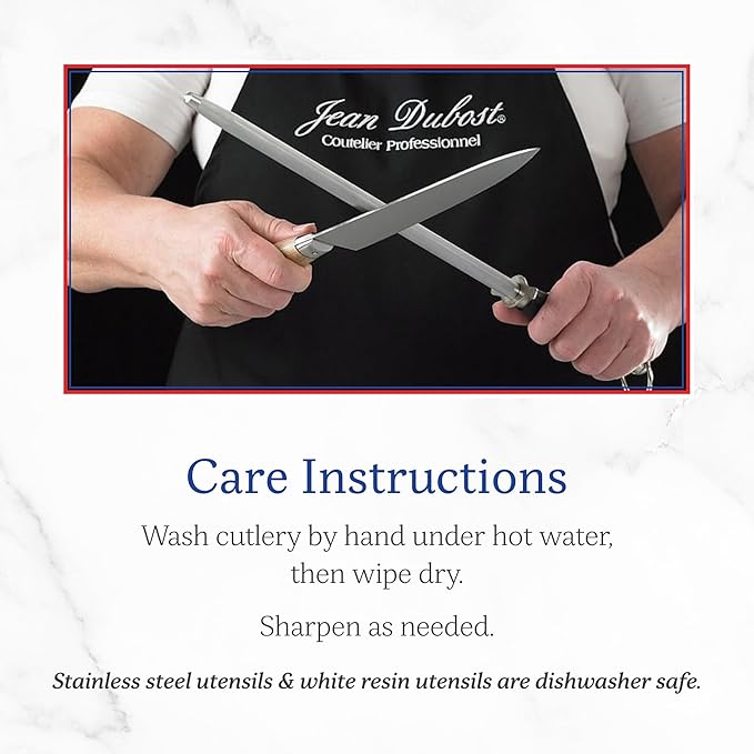 Jean Dubost Laguiole 6-Piece Steak Knife Set, Mineral Handles - 1.2 mm Blades - Rust-Resistant Stainless Steel - Includes Wooden Block - Made in France
