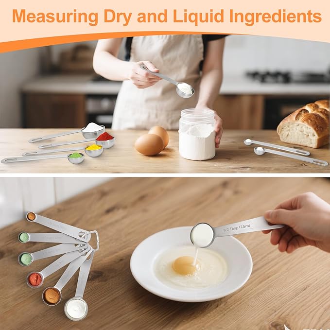 Measuring cups and spoons set of 13，Heavy Duty Stackable Metal Measuring Cups & Spoons，stainless steel measuring cup for Dry and Liquid Ingredients，Ideal for Cooking&baking measuring tools