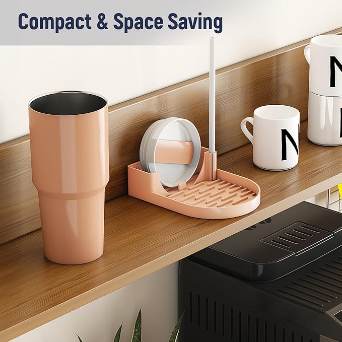 NiHome Silicone Water Bottle Drying Rack Compatible with Stanley Tumblers 20-40oz,Mugs, Wine Glasses, Compact Portable Cup Dryer Stand with Anti-Slip Base for Countertops, RVs & Travel (Cream Pink)