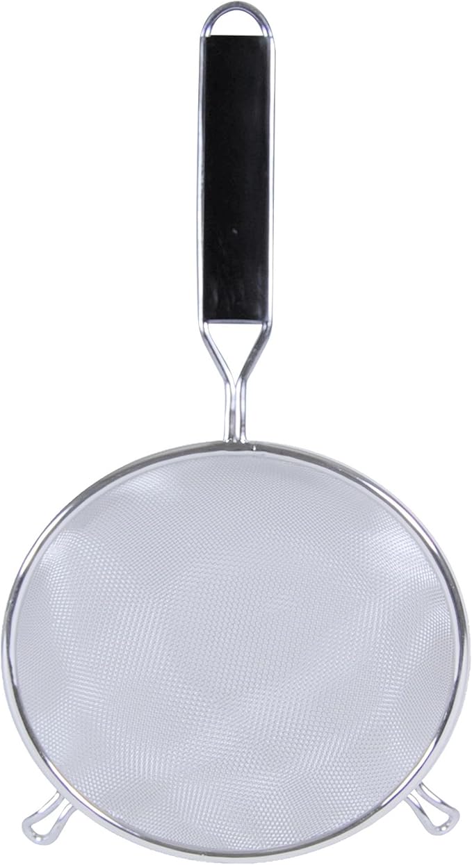 TrueCraftware- 6-Inch Double Fine Mesh Strainer Stainless Steel 6-1/2" Handle Length Black Plastic Handle- Kitchen Utensil Food Strainer Skimmer Spoon for Cooking Sieve Sifters Pasta Fruits Vegetable