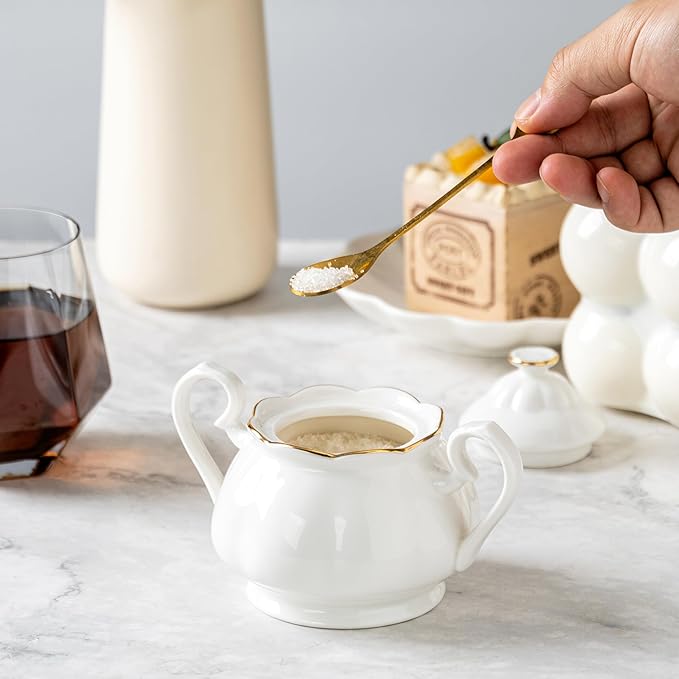 Sugar Bowl with Lid, Ceramic Sugar Jar with Handle, Sugar Dispenser Sugar Container for Coffee Bar Accessories, Sugar Bowls for Kitchen Countertop, White