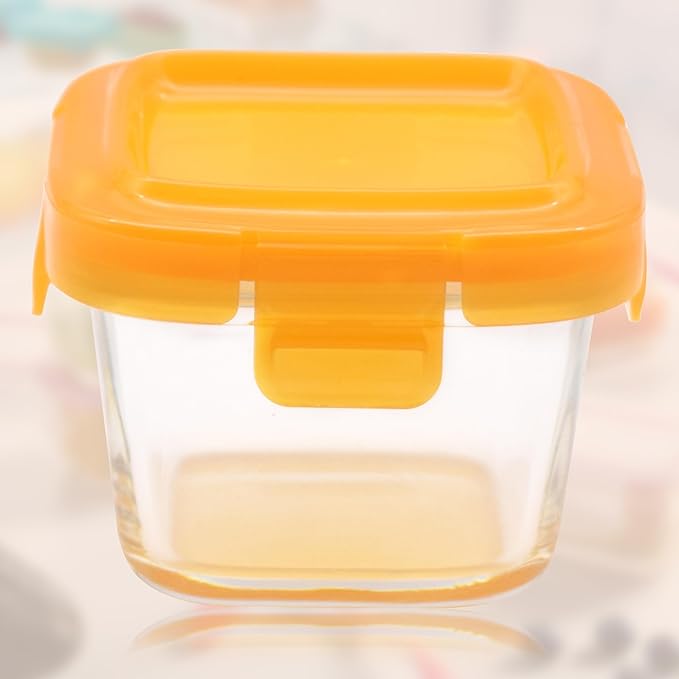ARSUK Square 5oZ Glass Food Storage Containers with Snap-On BPA-Free Lids 6 Pack, Small Glass Jars for Sauce, Spices, Meal Prep - Reusable & Dishwasher Microwave Fridge Freezer Safe