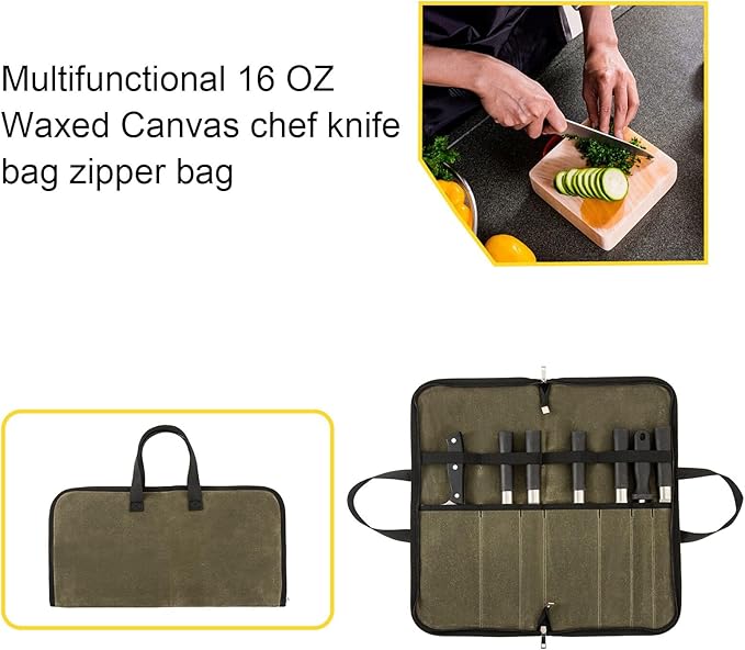 Knife Roll,Knife Bag with 7 Slots,Heavy Duty Waxed Canvas knife Case,Portable Chef Knife Roll Bag For Kitchen Cooking.Cutlery Knives Holders Protectors,Chef Knife Carrying Case For Travel & Camping