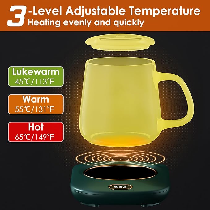 Electric Coffee Mug Warmer USB Wired Cup Warmer for Desk Wireless Milk Beverage Cup Heater Heating Plat with 3 Temperature Setting for Home Office (Pink)
