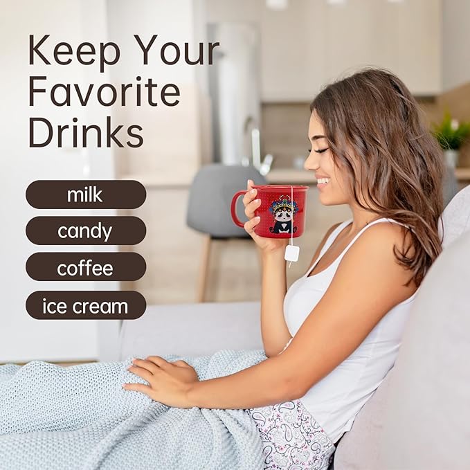 Ceramic Coffee Mugs Set of 4,14OZ Coffee Cups with Handle,Latte Mug,Great for Tea Hot Chocolate,Large Cute Mugs for Men,Women,Kids,Microwave&Dishwasher Safe for Kitchen or Office(RED)
