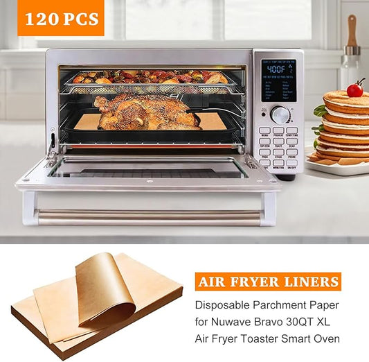 Air Fryer Liners Disposable Parchment Compatible with Nuwave Bravo xl Air Fryer Toaster Smart Oven, Baking Sheet Liners AirFryer Accessories for Nuwave 12-in-1 30qt Oven, 120 Sheets, 9x13 inches