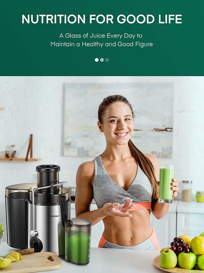 Juicer Machine, HOUSNAT Centrifugal Juicer,Extractor Max Power 800W Juice, 65MM Chute for Whole Fruit and Vegetables, Juice Extractor with 3 Speeds Quick Juicing, Easy to Clean, BPA Free,Silver
