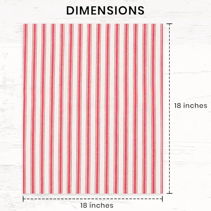 Cloth Napkins Pk of 6 |Spring Easter Basket Decor Christmas Washable Cotton Dinner Cloth Napkins|Red and White French Stripes 18x18 in Kitchen Party Hotel BBQ Restaurant Dinner Napkins
