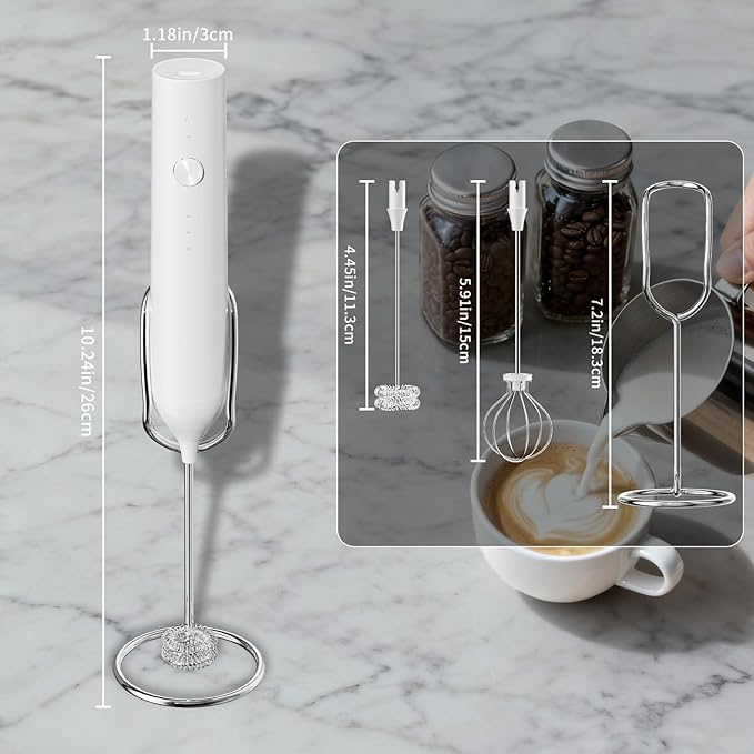BZPP Kitchen Milk Frother Handheld with Stand, 3 Speeds Adjustable Mixer Electric Handheld Frother Wand, Hand Mixer Matcha Whisk Coffee Stirrers for Matcha, Hot Chocolate, Egg, Lattes - White