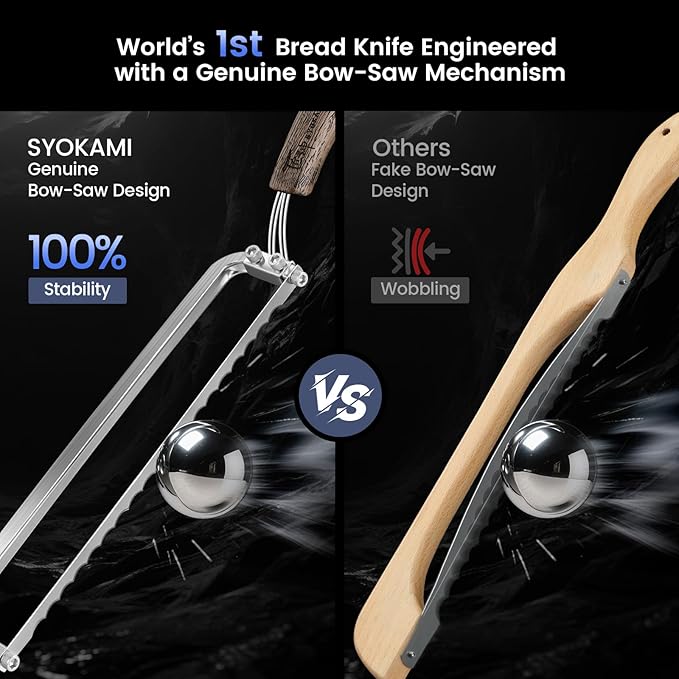 2025 Upgrade Bread Knife for Homemade Bread, World's 1st Real Bow-Design Sourdough Bread Slicer, Razor-Sharp Cutter for Crusty Sourdough & Baguette, 4 Thickness Scale Marks, Christmas gift
