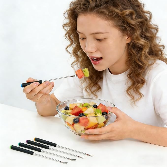 6Pcs Fondue Forks With Handle,Fruit Fork Set,Color Fondue Sticks Set For Grill Cake Chocolate Meat Fruits Cheese Fountain Roast Marshmallows Dessert