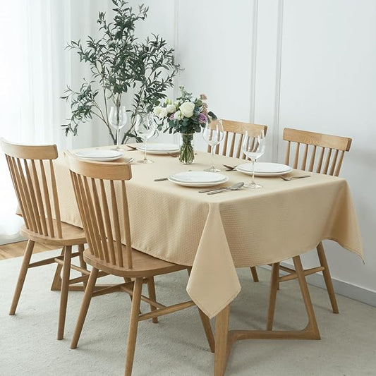maxmill Square Tablecloth Water Resistance Antiwrinkle Spill Proof Weaved Texture Table Cloth, Decorative Fabric Table Cover for Banquet Parties Event Holiday Dinner, 70 x 70 Inch, Natural