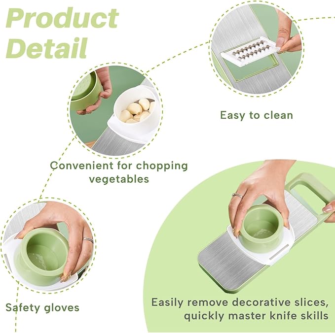 Safe Mandoline Slicer with Slide-On Hand Guard, 2026 Upgraded 6 in 1 Stainless Steel Vegetable Chopper, Multi Blade Potato/Onion/Garlic/Cucumber/Fruit Slicer, Kitchen Grater Food Cutter