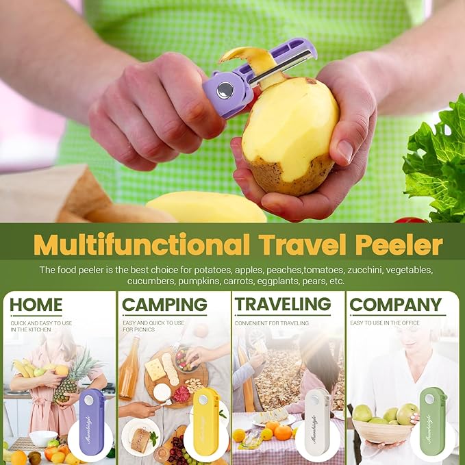 4Pcs Foldable Vegetable Peeler for Travel Camping Kitchen, Small Swivel Potato Peelers with Sharp Stainless Steel Blade for Apple Veggie Carrot Fruit Cucumber