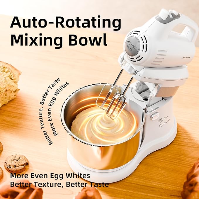 Stand Mixer Hand Mixer Kitchen Electric - 2-IN-1 3.2 QT Auto-Rotating Bowl & Beater Tilt-Head Small Standing Mixer, 250 Watt 5-Speed with Turbo Boost Household Mixer with Beaters & Dough Hooks