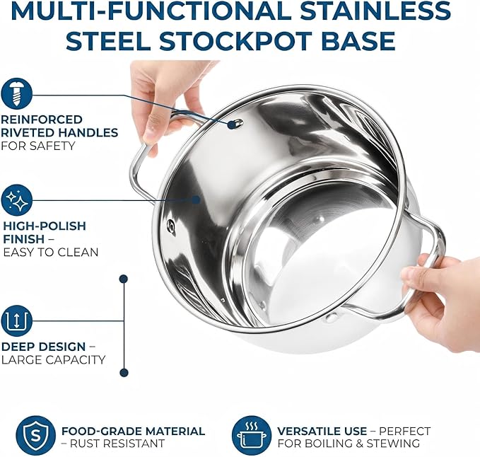 2 Tier Steamer Pot with Lid, 4 Quart Stainless Steel Food Steamer for Cooking, Multipurpose for Vegetable, Dumpling, Sauce, Pasta