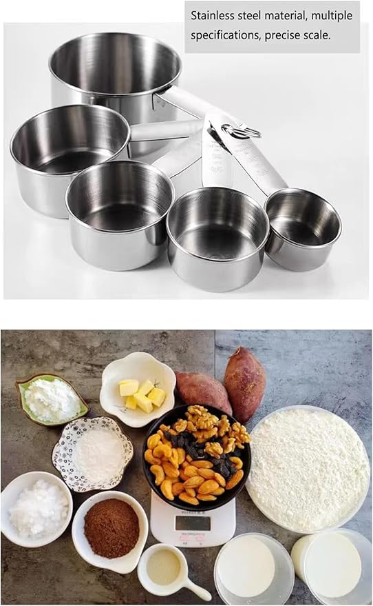 Measuring Cup Set, 5 PCS Stainless Steel Measuring Cup Kitchen Baking Cooking Measuring Cup Weighing Graduated Cup Coffee Measuring Tool for Dry or Liquid Home Restaurant