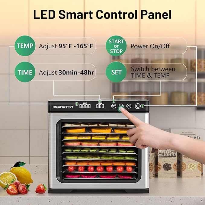 Food Dehydrator Machine, 9 Stainless Steel Trays Jerky Dryer with Digital Adjustable Timer & Temperature Control, 8.7" Drying Space, Dryer Machine for Dog Treats, Herb, Veggies, Meat, Fruit