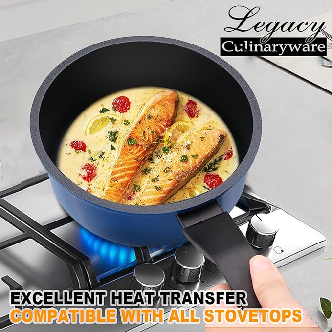 Legacy Culinaryware Nonstick Sauce Pan with Lid,1.5Qt & 2Qt Set, PFOA Free,Kitchen Pots Induction Pot,Blue