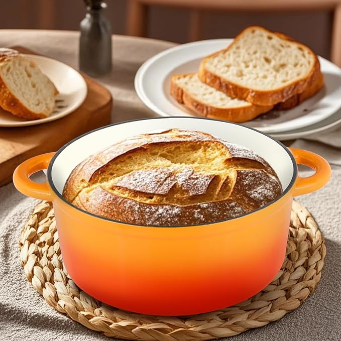 CookNexa 6 Quart Enameled Cast Iron Dutch Oven Pot with Lid, Oven Safe up to 500°F or on Stovetop, Non-stick Dutch Oven for Bread Baking, Cooking, Dual Handles Cookware, Orange
