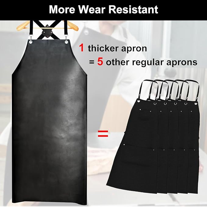 Waterproof Rubber Apron, 43" Anti-Tear Heavy Duty Vinyl Adjustable Thicker Cross Back Dishwasher Apron for Restaurant Dishwashing, Butcher, Lab Work, Dog Grooming Black