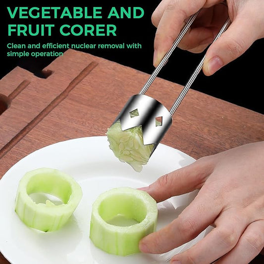 Apple Corer, 2PCS Pepper Seed Corer Remover Set with Serrated Edge, Multifunctional Fruit & Vegetable Corer Tool for Pepper, Pineapple, Pear, Cucumber, Kitchen Gadgets with Hanging Hole