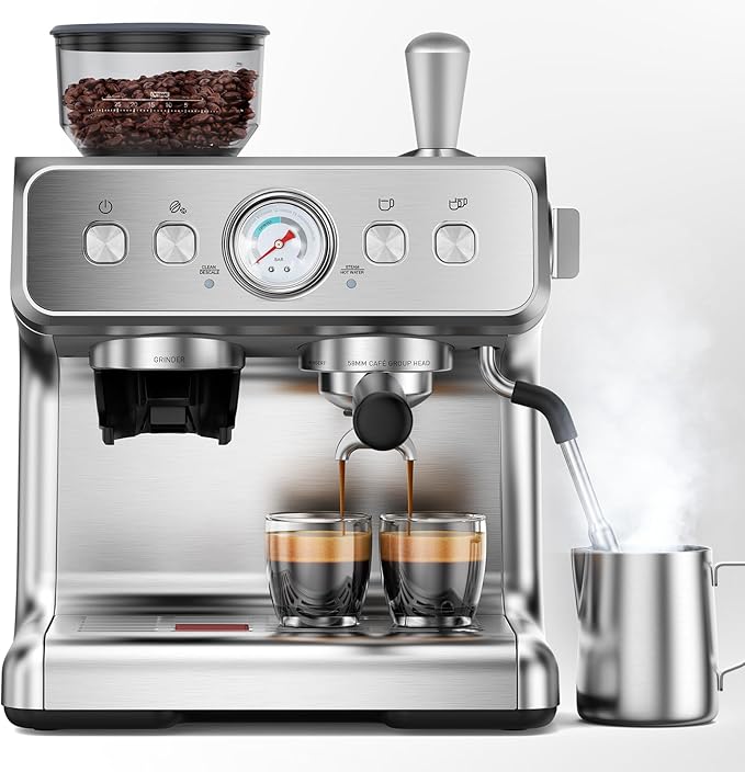 COWSAR Espresso Machine with Grinder, Commercial Expresso Coffee Machines with Dual Boiler, Use Milk Frother and Brew Coffee Machine Simultaneously, Coffee Maker Cappuccino Latte, 95oz Water Tank