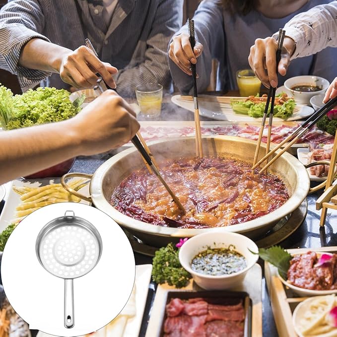 Stainless Steel Flat Bottom Strainer Spoon with Large Hole Colander for Frying Hot Pot Cooking and Dumpling Preparation 14.43 X 1 X 14.43 Inches