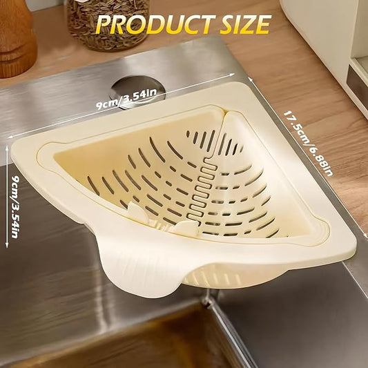 Magnetic Drainage & Filter Basket,No Drilling Required Twist-off base Triangular Design for Kitchen Sink Strainers without Drilling Ideal for cleaning Fruits, Vegetables, and Food Scraps (White)