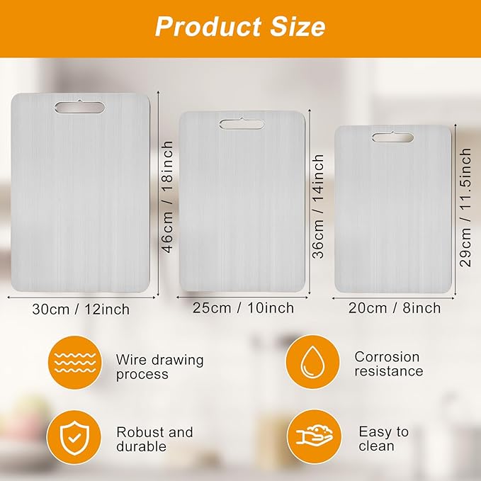 Titanium Cutting Board Set of 3, 100% Pure Titanium Cutting Boards for Kitchen, 3 Pcs Double Sided Food Grade Non Stick Chopping Cutting Boards for Meats, Fruits And Vegetables (S+M+L)