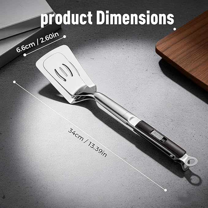 2026 New Stainless Steel Grill Clamp, Upgrade 13.3 Inch Anti-Scald Extended Handle Spatula Tong, Multi-Functional Stainless Steel Barbecue Clamp Food for Flipping Steak Fish Bread BBQ Frying (2pcs)