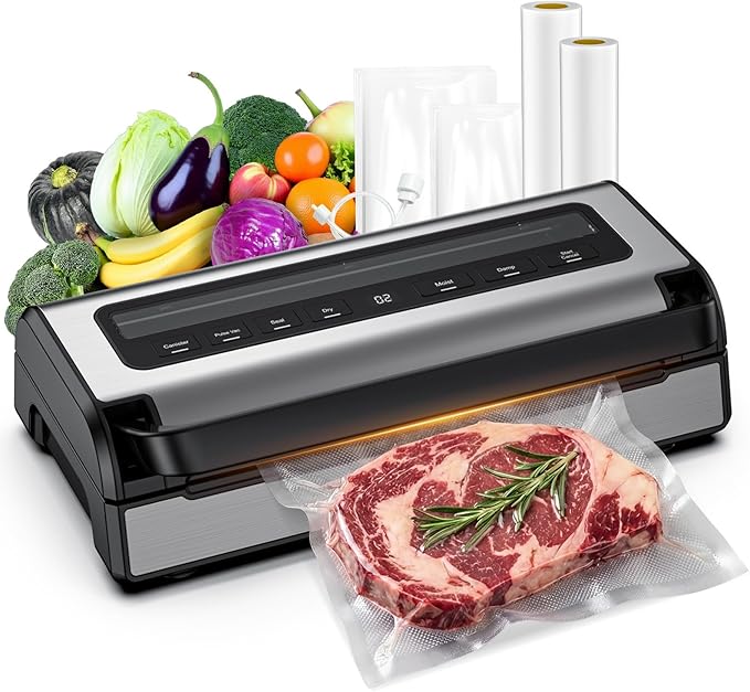 Vacuum Sealer Machine for Food, Multifunctional Automatic Food Saver for Dry, Moist & Canister Sealing, Built-in Cutter & Bag Storage | Complete Kit with 2 Rolls & 10 Bags
