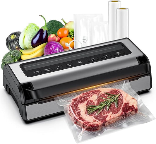 Vacuum Sealer Machine for Food, Multifunctional Automatic Food Saver for Dry, Moist & Canister Sealing, Built-in Cutter & Bag Storage | Complete Kit with 2 Rolls & 10 Bags