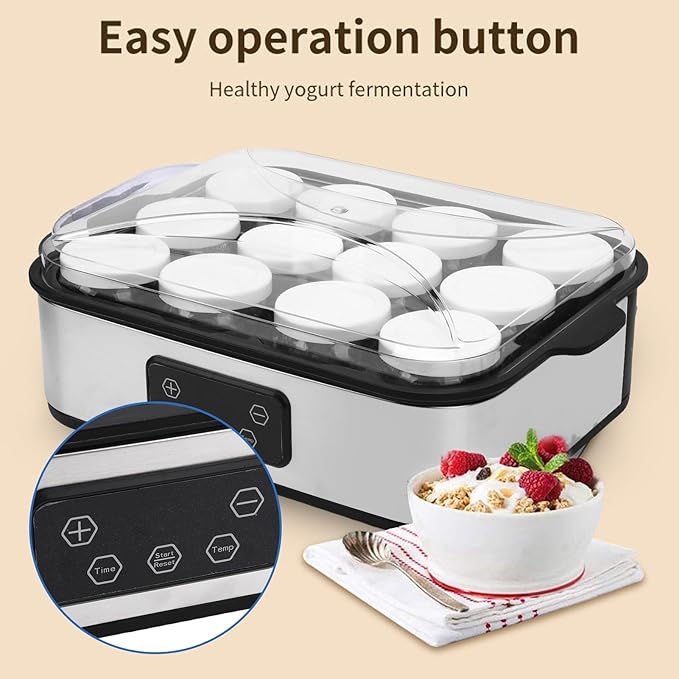 Diydeg Probiotic Yogurt Maker with Adjustable Temperature & Time Control, Automatic Digital Greek Yogurt Maker Machine Make Trillion of Live Probiotic with 12 Glass Jars for Home (US Plug 110V)