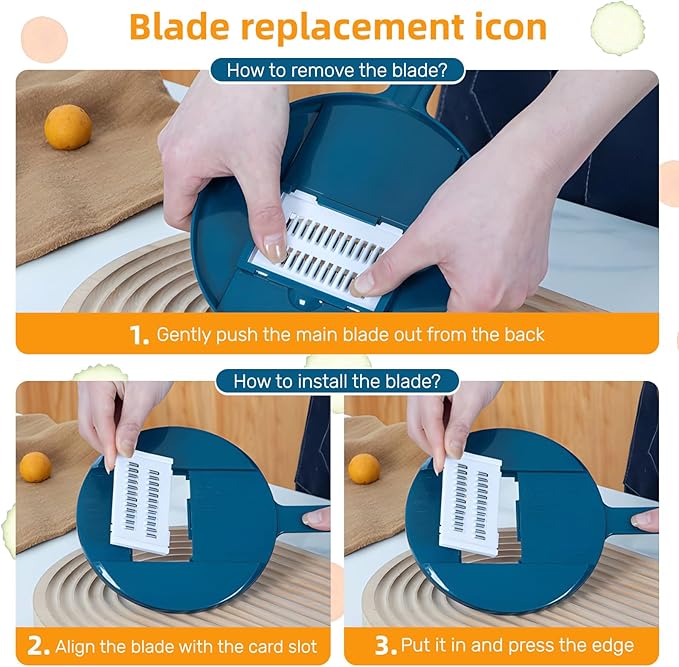 Mandoline Food Slicer, Multifunctional Vegetable Slicer Cutter with Hand Protector, Vegetable Shredder for Potato, Tomato, Carrot (Blue-7 in 1)