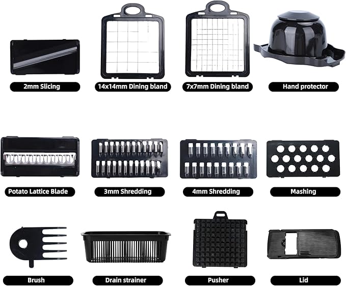 Vegetable Chopper 14 in 1 with Stainless Steel Blades – Multifunctional Onion Chopper, Mandoline Slicer, Food Dicer, Kitchen Cutter Set and must have Kitchen appliances and tools