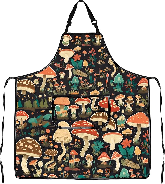 CMNIM Mushroom Aprons with Pockets - Cooking, Baking, Gardening Apron - Mushroom Lover Gift