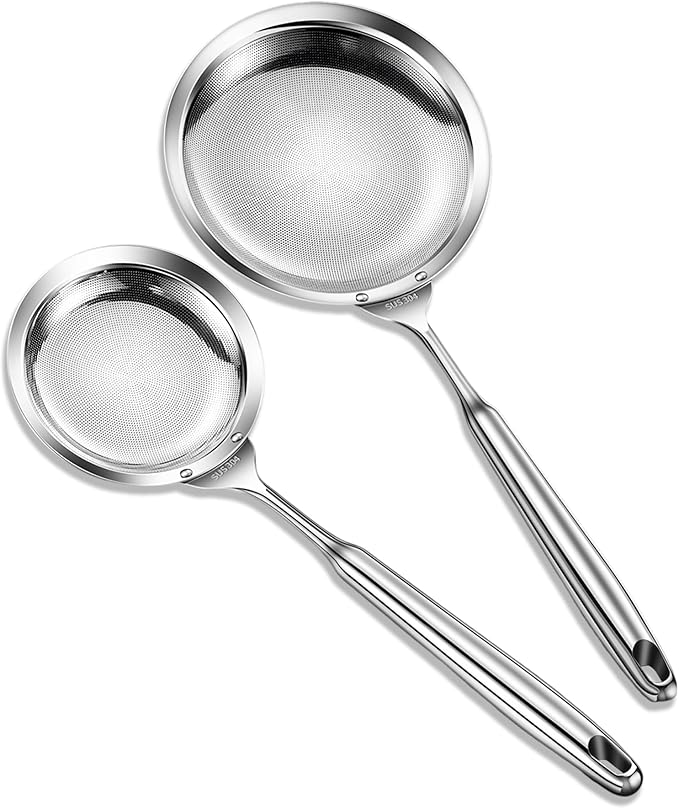 Ugotit Skimmers Spoon Strainer Spoon for Kitchen, Stainless Steel Fine Mesh Strainer, Grease Separator for Cooking (DIA 4.3Inch&5.9Inch)