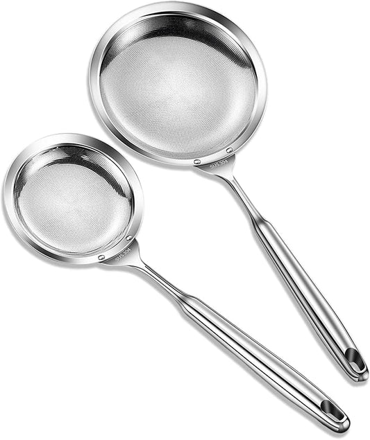 Ugotit Skimmers Spoon Strainer Spoon for Kitchen, Stainless Steel Fine Mesh Strainer, Grease Separator for Cooking (DIA 4.3Inch&5.9Inch)