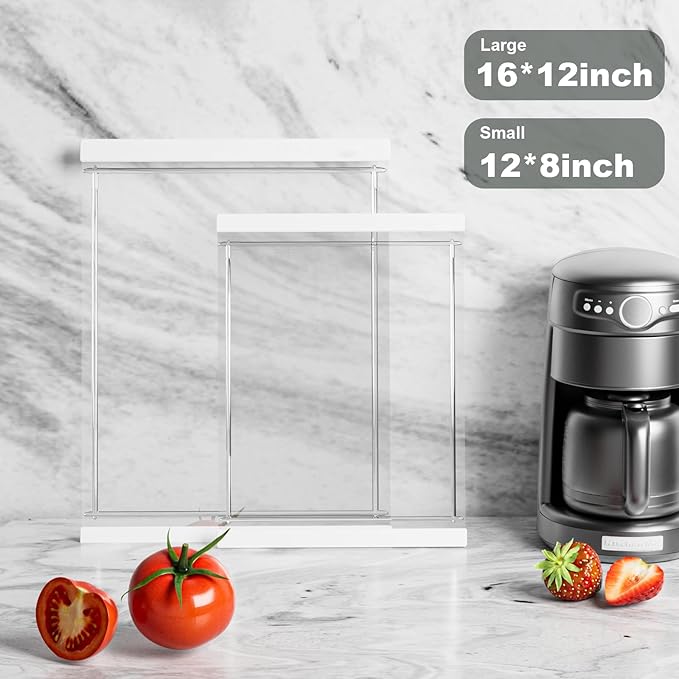 Tempered Glass Cutting Board Set for Kitchen Counter - Dishwasher Safe with Juice Grooves, Non-Slip Silicone Edges & Beveled Grip - 16"x12" & 12"x8" Serving Tray (White-2PCS)
