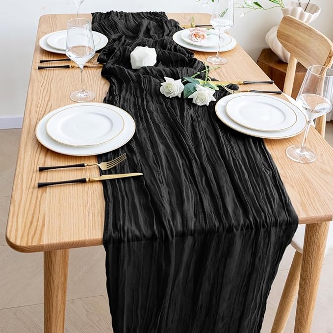 Wokceer Cheesecloth Table Runner Christmas 12Pack 10FT Black Boho Gauze Cheese Cloth Table Runner for Party Long Rustic Sheer Table Runners for Baby Bridal Shower Wedding Easter Table Decor