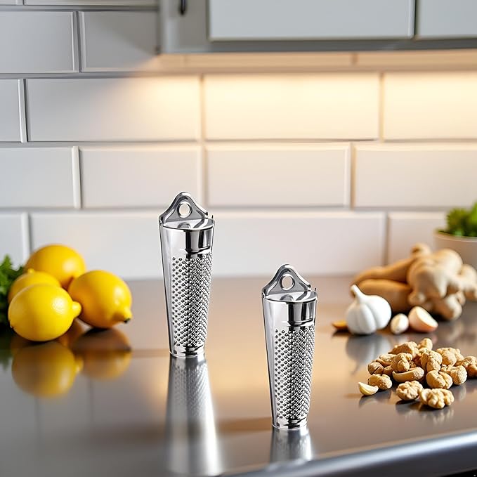 2Pcs Silver Multifunctional Kitchen Stainless Steel Ginger Garlic Nutmeg Grater Nut Walnut Lemon Hand Planer Tool Lemon ZesterDurable and Professional Kitchen Tool Garlic Tools