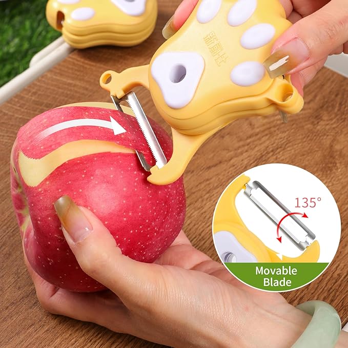 3-in-1 Fruit Vegetable Peeler for Kitchen, Foldable Julienne Slicer, 3 Sharp Stainless Steel Blades, Cute Cat Claw Potato Peelers, Easy Peeling & Shredding Tool for Carrot, Cucumber, Apple & Veggies